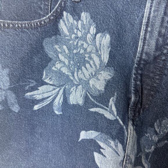 Express Women High Waisted Floral Denim Mini Skirt size 14 Blue Festival New - Picture 4 of 8